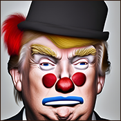 Donald Trump dressed as a sad clown