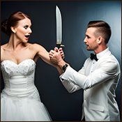 Married couple with a large knife
